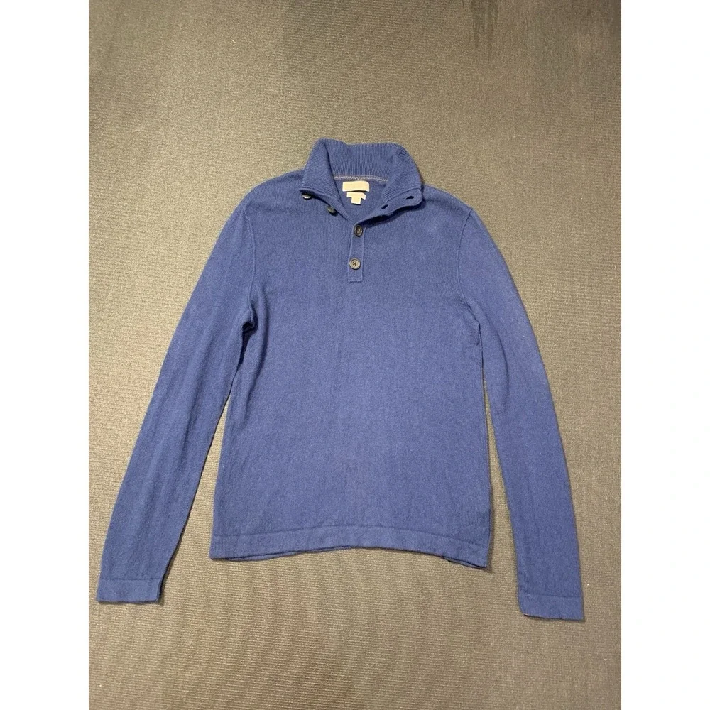 Banana Republic Sweater Mens Medium‎ Blue Luxury Blend Cashmere Button Pullover